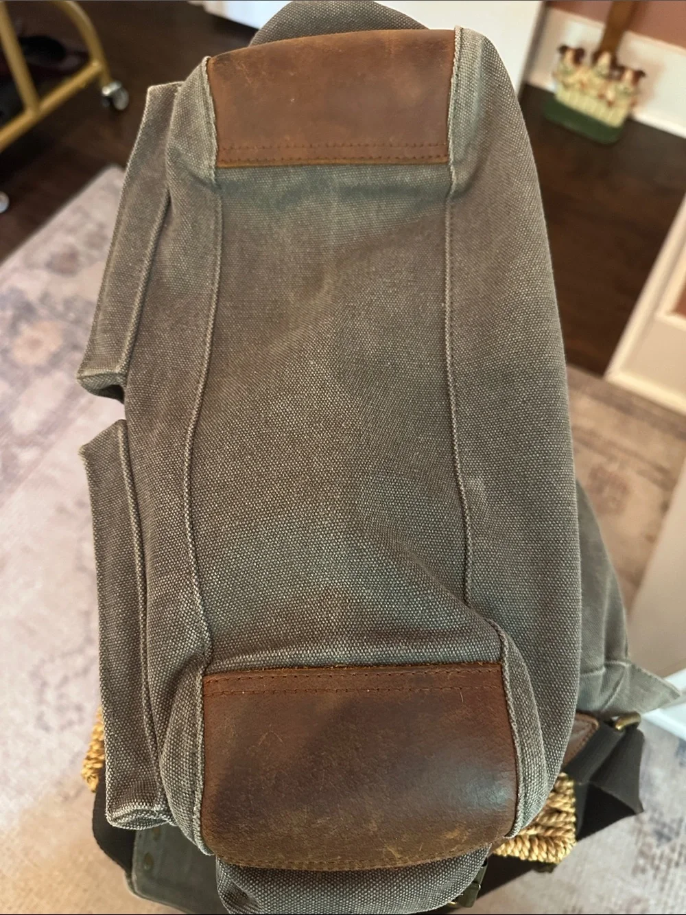 Kattee camera Canvas Messenger Bag dark dusty gray Brown Leather Trim